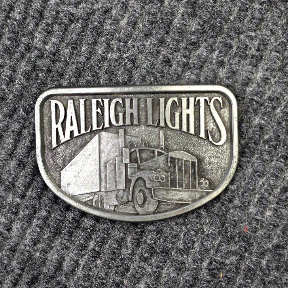 Vintage Raleigh Lights Belt Buckle Trucker Big Rig Tobacco Advertising Pewter